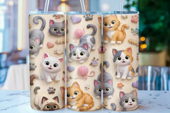 Download Inflated Kawaii Cat 20 Oz Tumbler Wrap - 20 oz Collection