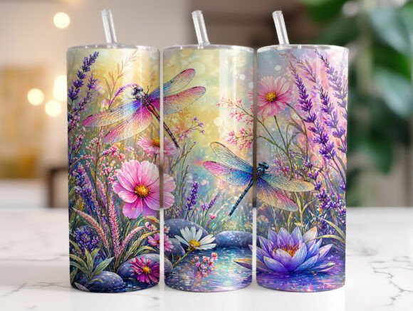 Download Dragonfly Wildflower 20 Oz Tumbler Wrap - 20 oz Collection