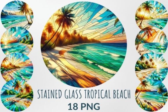Download Stained Glass Tropical Beach Sublimation - Beach sublimation Collection